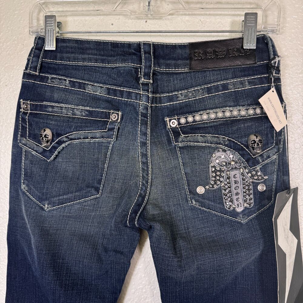 Rawkn Y2K Jeans Women 26 Hamsa Hand Swarovski Crystal Rhinestone KeyCloset Denim - Picture 3 of 16